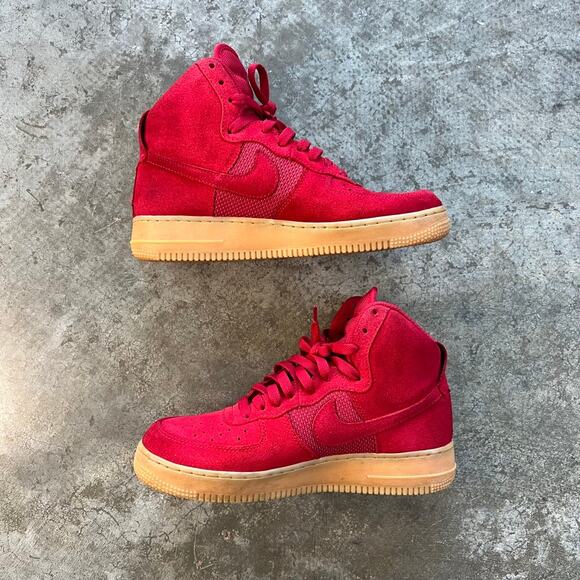 Nike Air Force 1 High Red Suede Gum Sole Men 7.5 Women 9 - Picture 4 of 9
